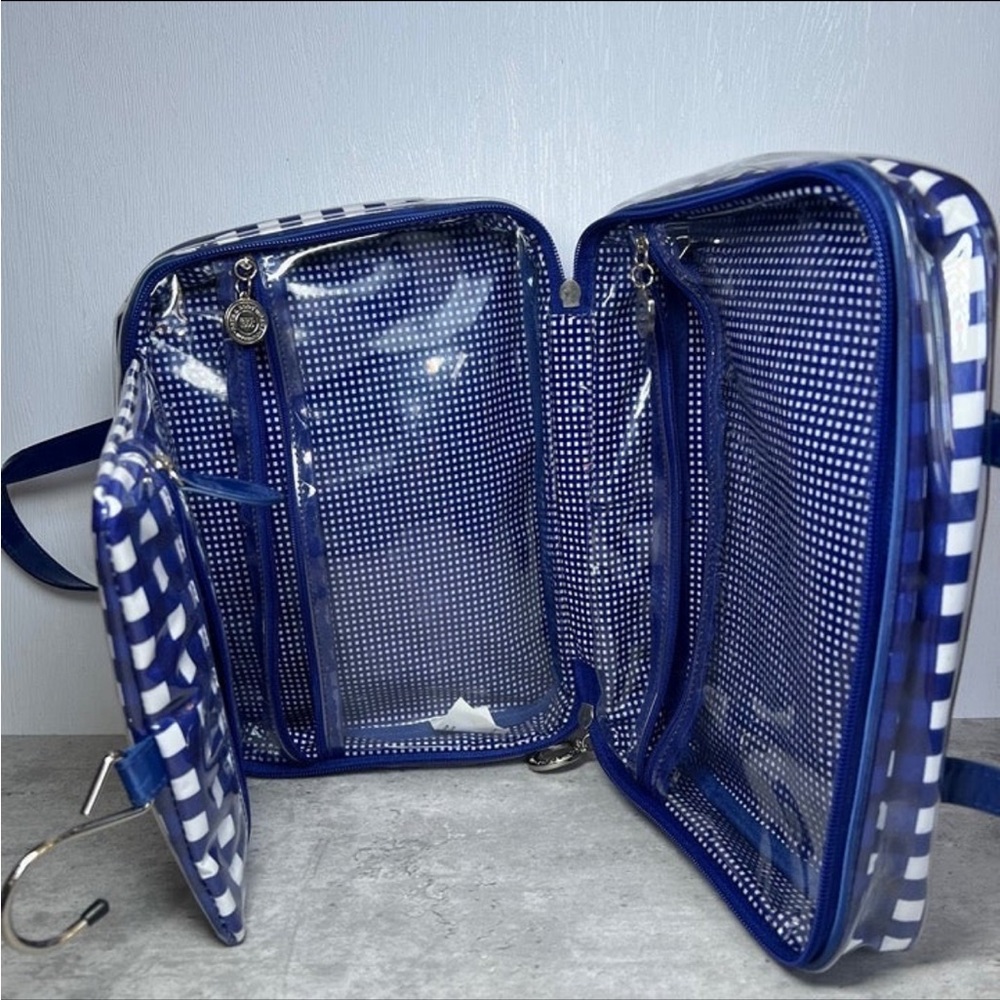 Bath & Body Works Blue & White  Checkered Travel hanging Toiletries Cosmetic Bag